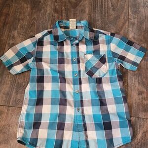 Faded Glory Teal and Black Plaid Kids Button Down Shirt